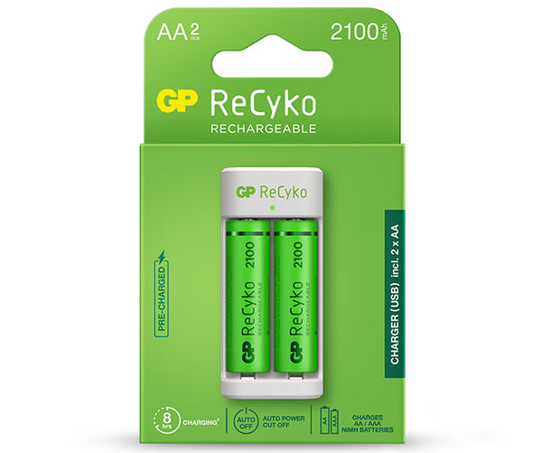 GP ReCyko 2-espacios E211 Cargador USB (con 2 Pilas AA de 2100mAh)