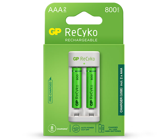 GP ReCyko 2-espacios E211 Cargador USB (con 2 Pilas AAA de 800mAh
