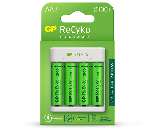 GP ReCyko 4-espacios E411 Cargador USB (con 4 Pilas AA de 2100mAh)