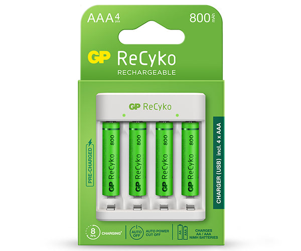 GP ReCyko 4-espacios E411 Cargador USB (con 4 Pilas AAA de 800mAh AAA)